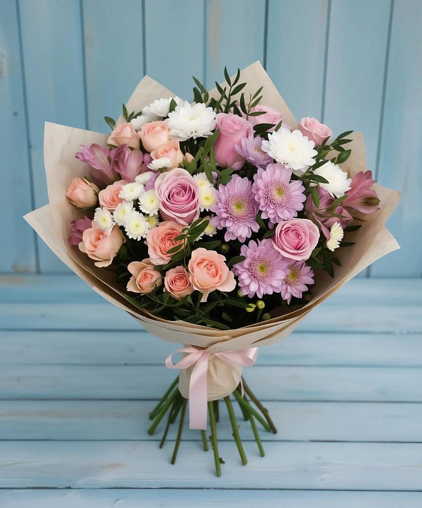 Букет цветов из: Хризантемы, Розы и Альстромерии в Кизляре Республики Дагестан