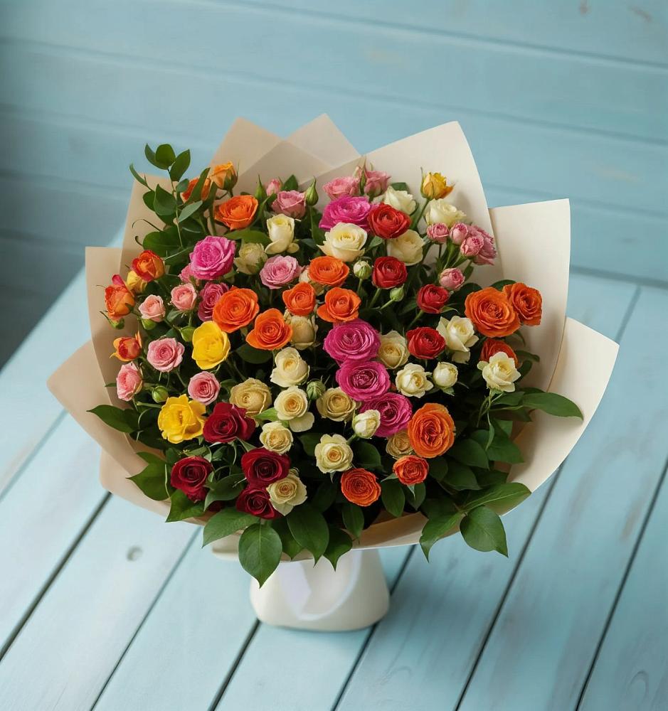 Букет Микс из разноцветных кустовых роз в Кизляре Республики Дагестан