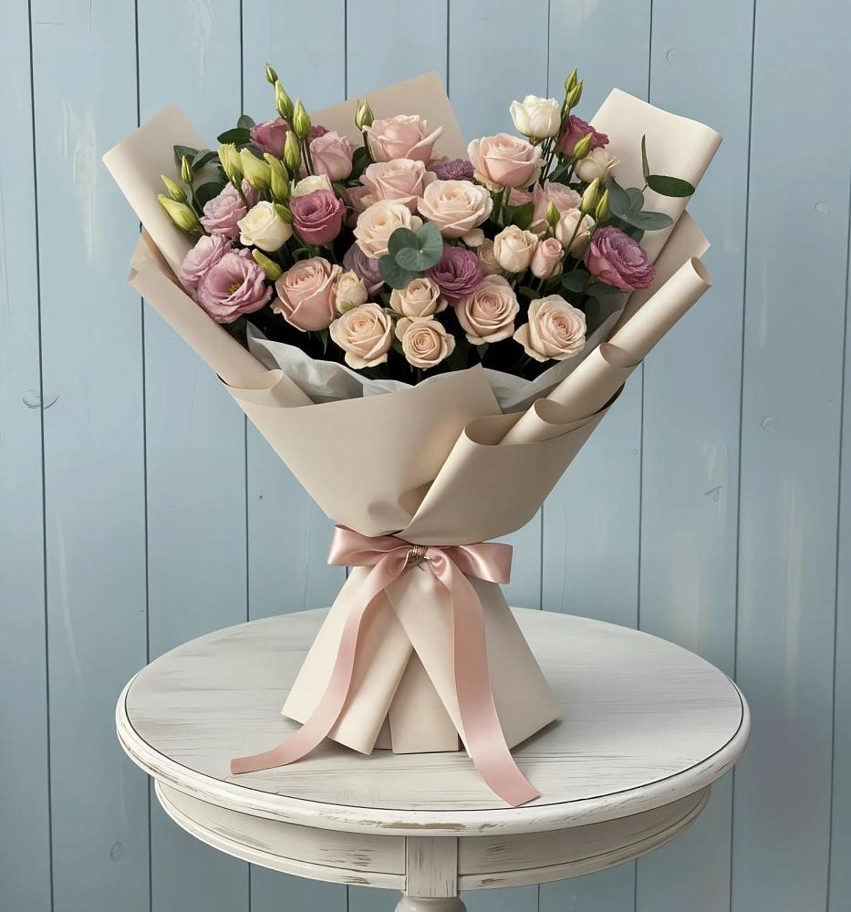 Букет цветов из: Розы и Лизиантусы в Кизляре Республики Дагестан