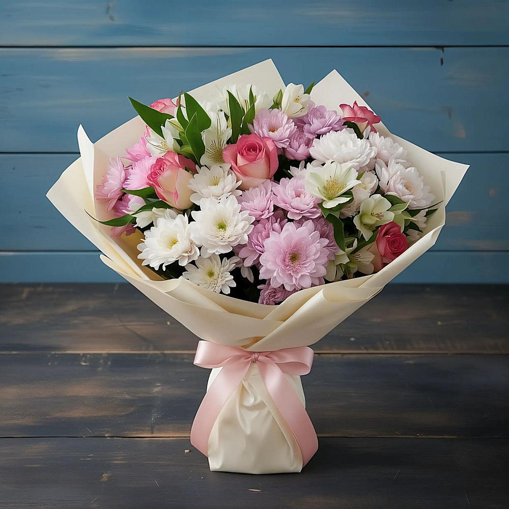 Букет цветов из: Хризантемы, Альстромерии и Розы в Кизляре Республики Дагестан